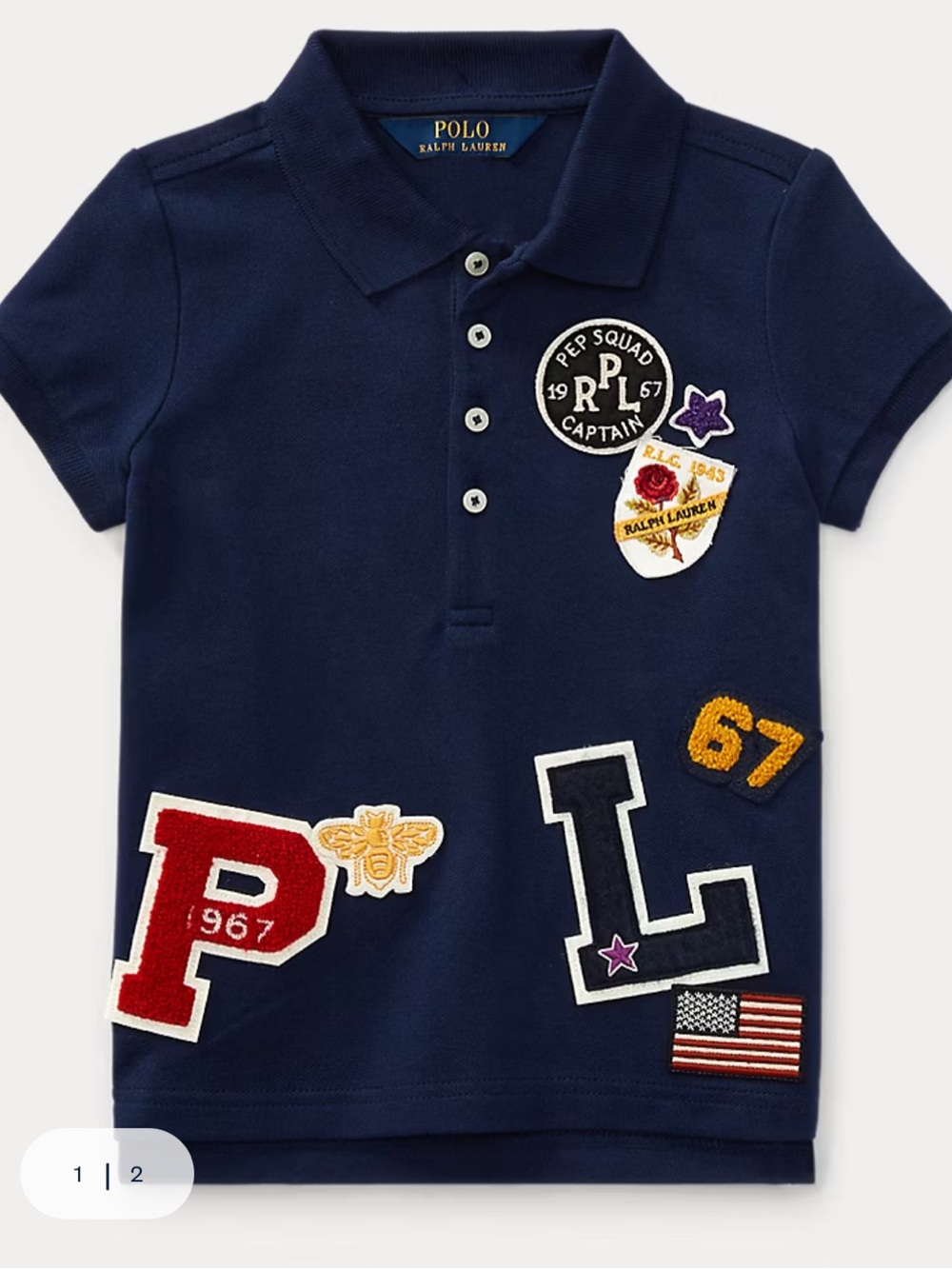 Ralph Lauren Girls Navy Blue Patch-Embellished Cotton Polo 4/4T